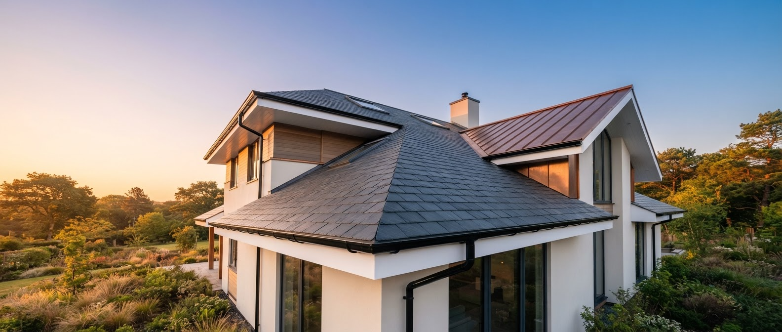 Modern home with professionally installed fascias, soffits and guttering